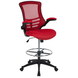 English Elm Commercial Grade Mid-Back Mesh Ergonomic Drafting Chair with Adjustable Foot Ring and Flip-Up Arms