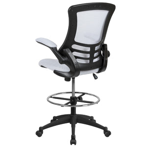 English Elm Commercial Grade Mid-Back Mesh Ergonomic Drafting Chair with Adjustable Foot Ring and Flip-Up Arms