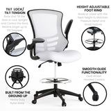 English Elm Commercial Grade Mid-Back Mesh Ergonomic Drafting Chair with Adjustable Foot Ring and Flip-Up Arms