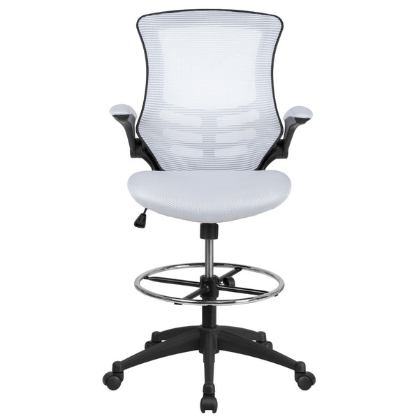 English Elm Commercial Grade Mid-Back Mesh Ergonomic Drafting Chair with Adjustable Foot Ring and Flip-Up Arms