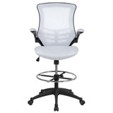 English Elm Commercial Grade Mid-Back Mesh Ergonomic Drafting Chair with Adjustable Foot Ring and Flip-Up Arms