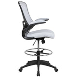 English Elm Commercial Grade Mid-Back Mesh Ergonomic Drafting Chair with Adjustable Foot Ring and Flip-Up Arms