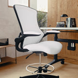 English Elm Commercial Grade Mid-Back Mesh Ergonomic Drafting Chair with Adjustable Foot Ring and Flip-Up Arms