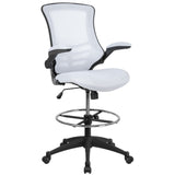 English Elm Commercial Grade Mid-Back Mesh Ergonomic Drafting Chair with Adjustable Foot Ring and Flip-Up Arms