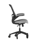 English Elm Commercial Grade Mid-Back Dark Mesh Swivel Ergonomic Task Office Chair with Flip-Up Arms and Transparent Roller Wheels