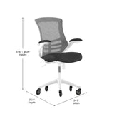 English Elm Commercial Grade Mid-Back Mesh Swivel Ergonomic Task Office Chair with White Frame, Flip-Up Arms, and Transparent Roller Wheels