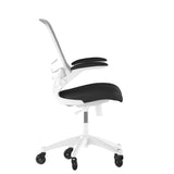 English Elm Commercial Grade Mid-Back Mesh Swivel Ergonomic Task Office Chair with White Frame, Flip-Up Arms, and Transparent Roller Wheels