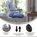 English Elm Commercial Grade Mid-Back Mesh Swivel Ergonomic Task Office Chair with White Frame, Flip-Up Arms, and Transparent Roller Wheels