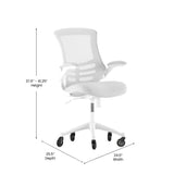 English Elm Commercial Grade Mid-Back Light Mesh Swivel Ergonomic Task Office Chair with White Frame, Flip-Up Arms, and Transparent Roller Wheels