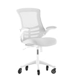 English Elm Commercial Grade Mid-Back Light Mesh Swivel Ergonomic Task Office Chair with White Frame, Flip-Up Arms, and Transparent Roller Wheels