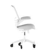 English Elm Commercial Grade Mid-Back Light Mesh Swivel Ergonomic Task Office Chair with White Frame, Flip-Up Arms, and Transparent Roller Wheels