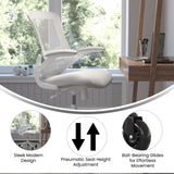 English Elm Commercial Grade Mid-Back Light Mesh Swivel Ergonomic Task Office Chair with White Frame, Flip-Up Arms, and Transparent Roller Wheels