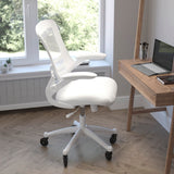 English Elm Commercial Grade Mid-Back Mesh Swivel Ergonomic Task Office Chair with Frame, Flip-Up Arms, and Transparent Roller Wheels