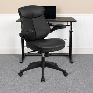 English Elm Commercial Grade Mid-Back LeatherSoft Executive Swivel Ergonomic Office Chair with Back Angle Adjustment and Flip-Up Arms