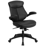 English Elm Commercial Grade Mid-Back LeatherSoft Executive Swivel Ergonomic Office Chair with Back Angle Adjustment and Flip-Up Arms