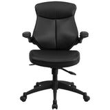 English Elm Commercial Grade Mid-Back LeatherSoft Executive Swivel Ergonomic Office Chair with Back Angle Adjustment and Flip-Up Arms