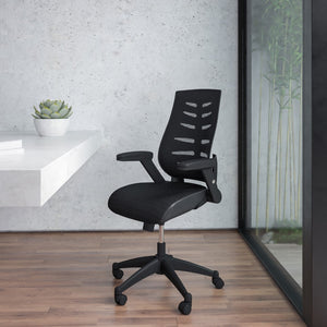 English Elm Commercial Grade High Back Designer Mesh Executive Swivel Ergonomic Office Chair with Height Adjustable Flip-Up Arms