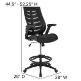 English Elm Commercial Grade High Back Mesh Spine-Back Ergonomic Drafting Chair with Adjustable Foot Ring and Adjustable Flip-Up Arms