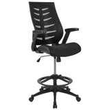 English Elm Commercial Grade High Back Mesh Spine-Back Ergonomic Drafting Chair with Adjustable Foot Ring and Adjustable Flip-Up Arms