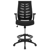 English Elm Commercial Grade High Back Mesh Spine-Back Ergonomic Drafting Chair with Adjustable Foot Ring and Adjustable Flip-Up Arms