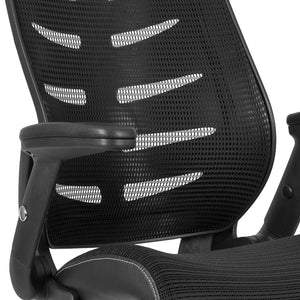English Elm Commercial Grade High Back Mesh Spine-Back Ergonomic Drafting Chair with Adjustable Foot Ring and Adjustable Flip-Up Arms