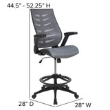 English Elm Commercial Grade High Back Mesh Spine-Back Ergonomic Drafting Chair with Adjustable Foot Ring and Adjustable Flip-Up Arms