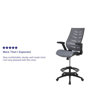English Elm Commercial Grade High Back Mesh Spine-Back Ergonomic Drafting Chair with Adjustable Foot Ring and Adjustable Flip-Up Arms