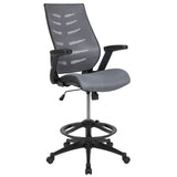 English Elm Commercial Grade High Back Mesh Spine-Back Ergonomic Drafting Chair with Adjustable Foot Ring and Adjustable Flip-Up Arms