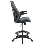 English Elm Commercial Grade High Back Mesh Spine-Back Ergonomic Drafting Chair with Adjustable Foot Ring and Adjustable Flip-Up Arms