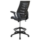 English Elm Commercial Grade High Back Mesh Spine-Back Ergonomic Drafting Chair with Adjustable Foot Ring and Adjustable Flip-Up Arms