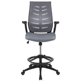 English Elm Commercial Grade High Back Mesh Spine-Back Ergonomic Drafting Chair with Adjustable Foot Ring and Adjustable Flip-Up Arms