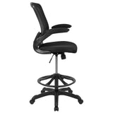 English Elm Commercial Grade Mid-Back Mesh Ergonomic Drafting Chair with Adjustable Foot Ring and Flip-Up Arms