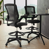 English Elm Commercial Grade Mid-Back Mesh Ergonomic Drafting Chair with Adjustable Foot Ring and Flip-Up Arms