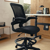 English Elm Commercial Grade Mid-Back Mesh Ergonomic Drafting Chair with Adjustable Foot Ring and Flip-Up Arms