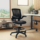 English Elm Commercial Grade Mid-Back Mesh Ergonomic Drafting Chair with Adjustable Foot Ring and Flip-Up Arms