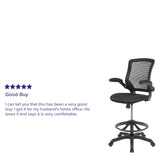 English Elm Commercial Grade Mid-Back Mesh Ergonomic Drafting Chair with Adjustable Foot Ring and Flip-Up Arms