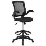 English Elm Commercial Grade Mid-Back Mesh Ergonomic Drafting Chair with Adjustable Foot Ring and Flip-Up Arms