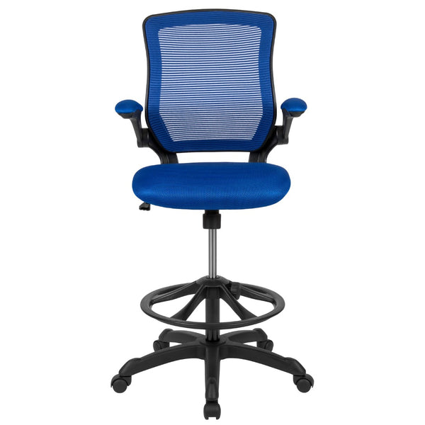 English Elm Commercial Grade Mid-Back Mesh Ergonomic Drafting Chair with Adjustable Foot Ring and Flip-Up Arms