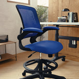 English Elm Commercial Grade Mid-Back Mesh Ergonomic Drafting Chair with Adjustable Foot Ring and Flip-Up Arms