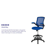 English Elm Commercial Grade Mid-Back Mesh Ergonomic Drafting Chair with Adjustable Foot Ring and Flip-Up Arms