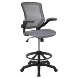 English Elm Commercial Grade Mid-Back Mesh Ergonomic Drafting Chair with Adjustable Foot Ring and Flip-Up Arms