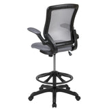 English Elm Commercial Grade Mid-Back Mesh Ergonomic Drafting Chair with Adjustable Foot Ring and Flip-Up Arms