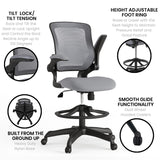 English Elm Commercial Grade Mid-Back Mesh Ergonomic Drafting Chair with Adjustable Foot Ring and Flip-Up Arms