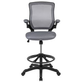 English Elm Commercial Grade Mid-Back Mesh Ergonomic Drafting Chair with Adjustable Foot Ring and Flip-Up Arms