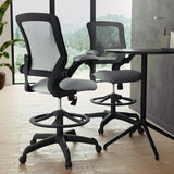 English Elm Commercial Grade Mid-Back Mesh Ergonomic Drafting Chair with Adjustable Foot Ring and Flip-Up Arms