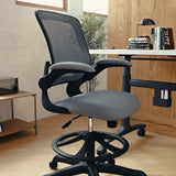 English Elm Commercial Grade Mid-Back Mesh Ergonomic Drafting Chair with Adjustable Foot Ring and Flip-Up Arms