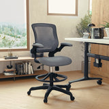 English Elm Commercial Grade Mid-Back Mesh Ergonomic Drafting Chair with Adjustable Foot Ring and Flip-Up Arms