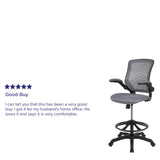 English Elm Commercial Grade Mid-Back Mesh Ergonomic Drafting Chair with Adjustable Foot Ring and Flip-Up Arms