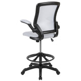 English Elm Commercial Grade Mid-Back Mesh Ergonomic Drafting Chair with Adjustable Foot Ring and Flip-Up Arms