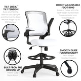 English Elm Commercial Grade Mid-Back Mesh Ergonomic Drafting Chair with Adjustable Foot Ring and Flip-Up Arms